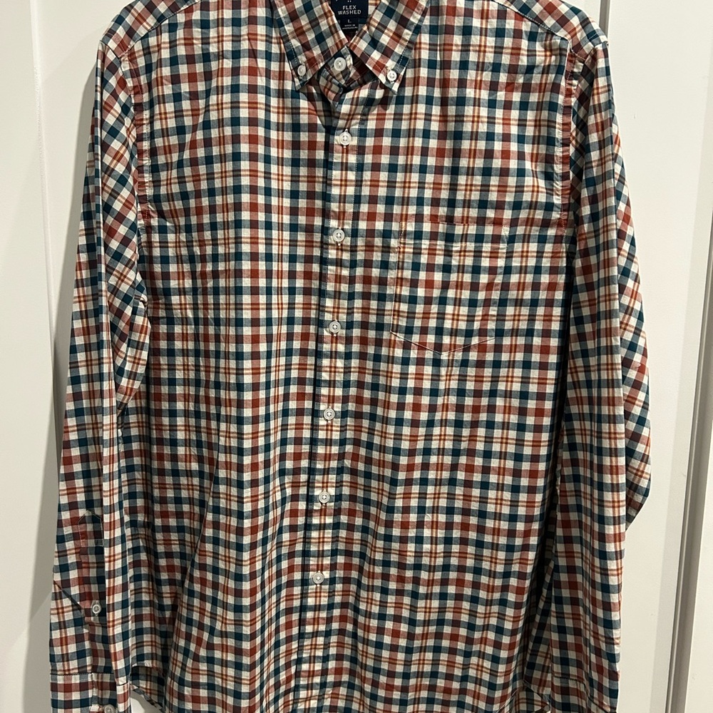 J. Crew Red and Blue Casual Button Down Shirt